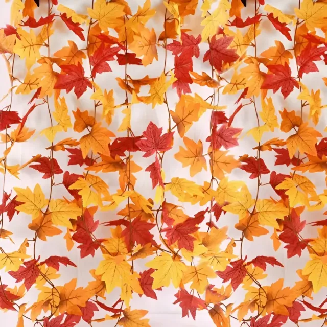 fall maple leaves garland with pumpkins – autumn & holiday decoration